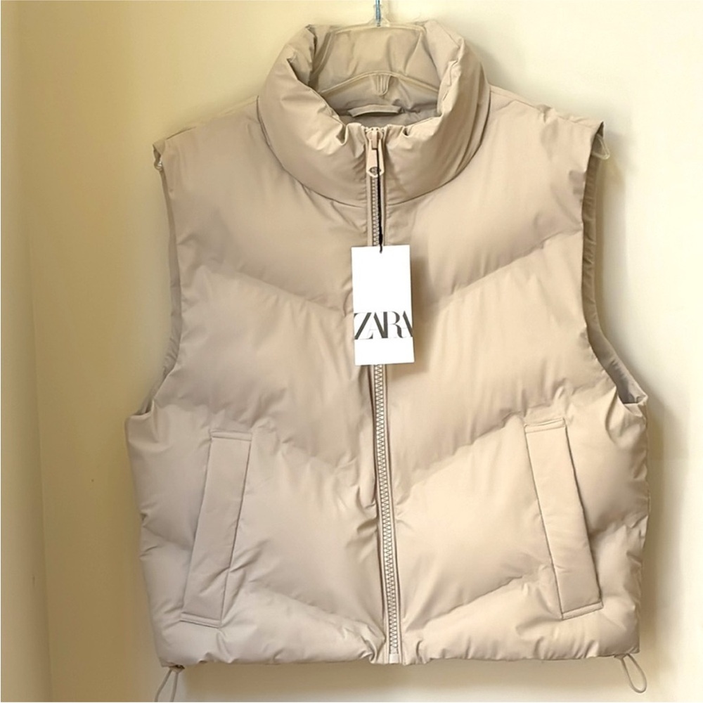 Zara Light Beige Quilted Vest - Picture 5 of 9